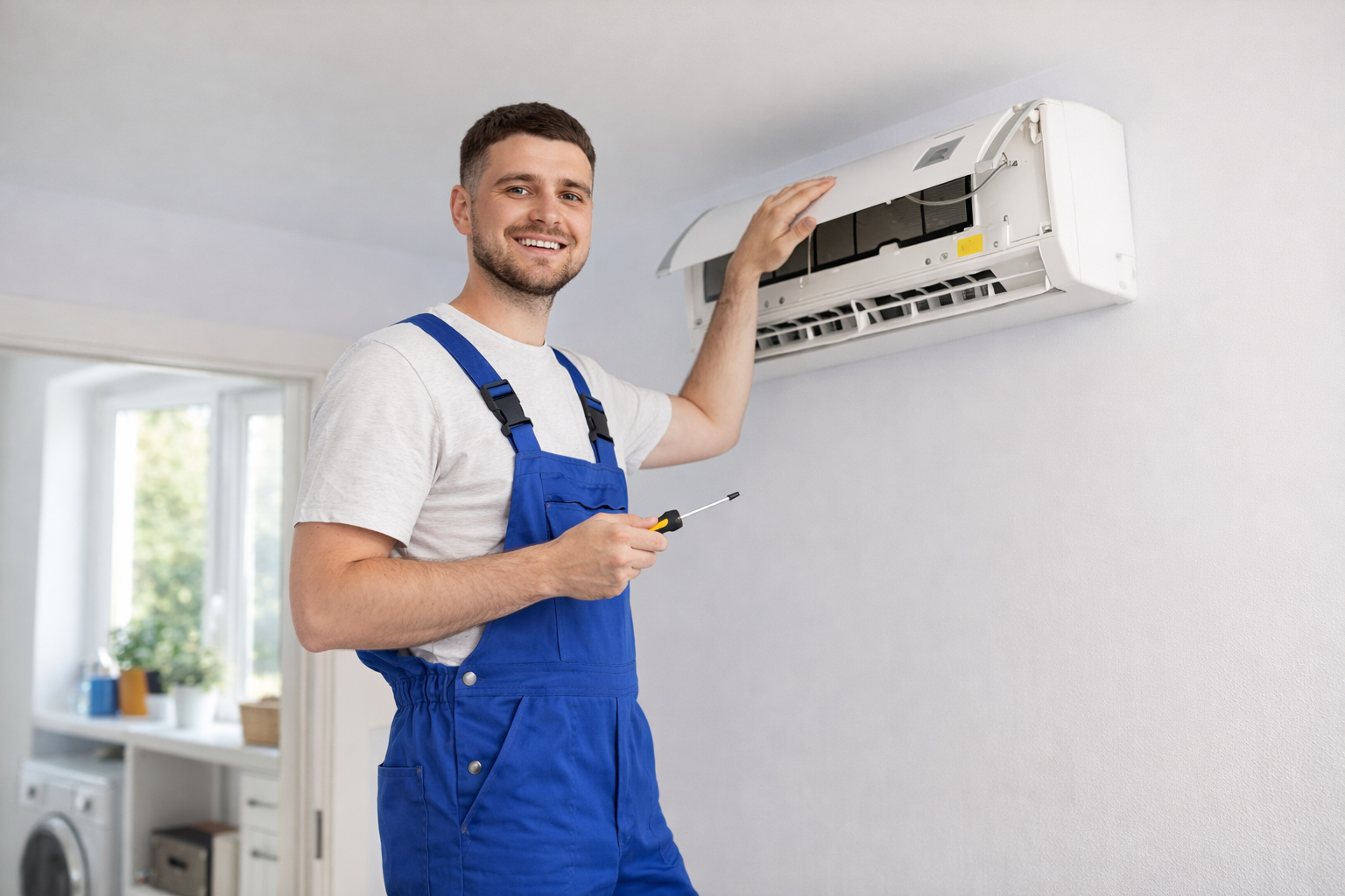 Klima iç ünite bakımı yapan teknik servis uzmanı