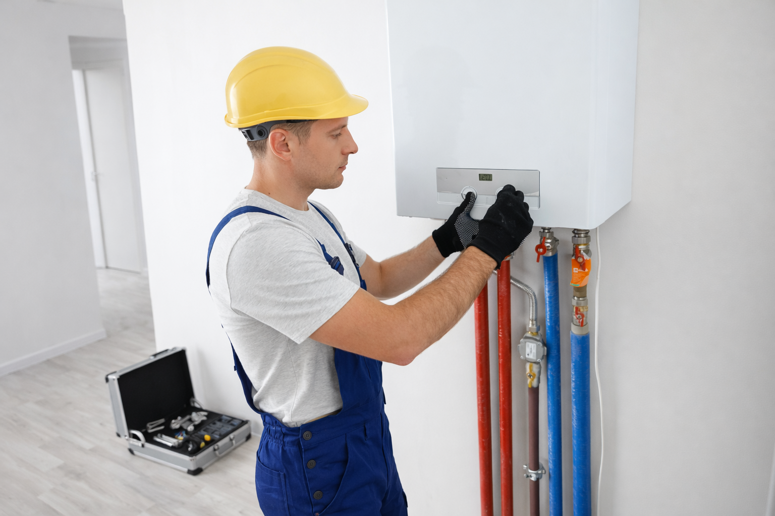 Kombi bakım ve ayar işlemi yapan teknik servis uzmanı